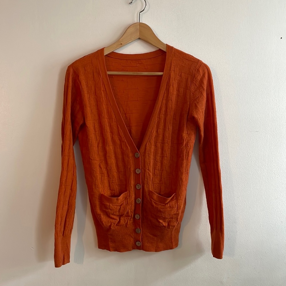 Gorman Australian Designer Burnt Orange Computer Knit Textural Cardigan Small